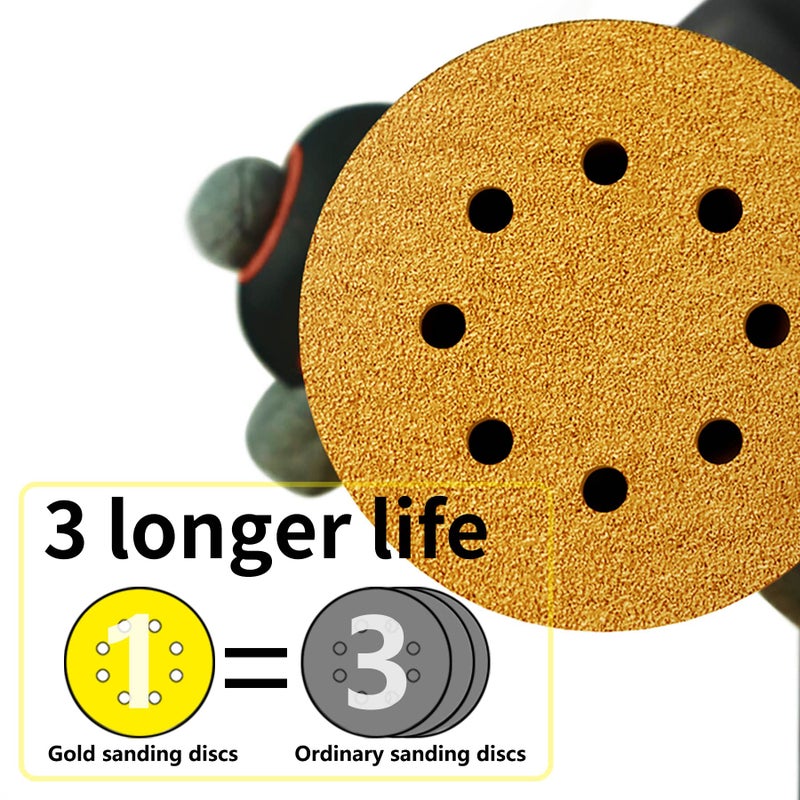 Faoyoon 5 Inch Sanding Discs Hook and Loop | 60/80/120/220/320 Grit Sandpaper Assortment | Orbital Sander Pads | Sand Paper for Automotive and Woodworking | 50 Pack - Image 3